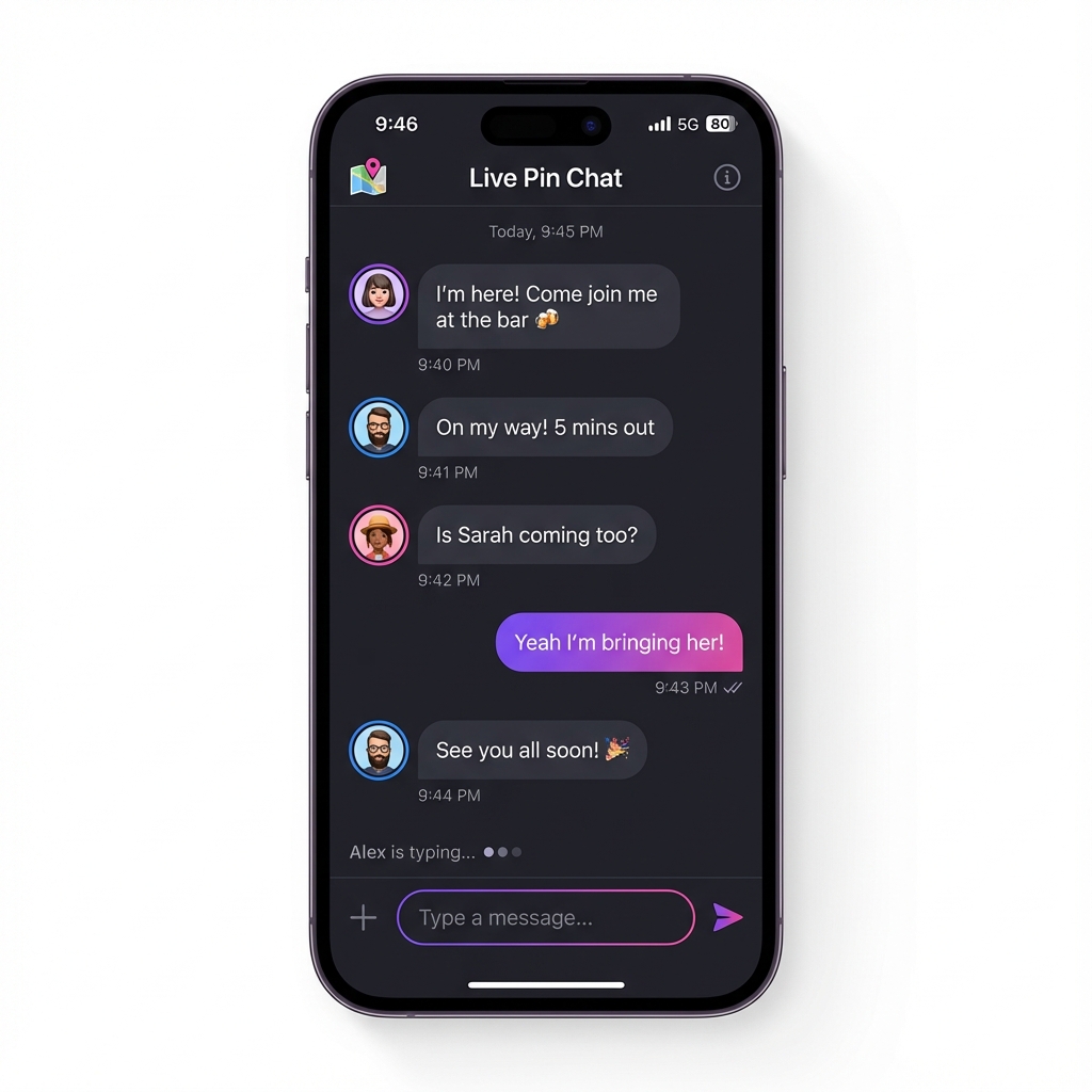 Live Pin group chat feature for coordinating meetups