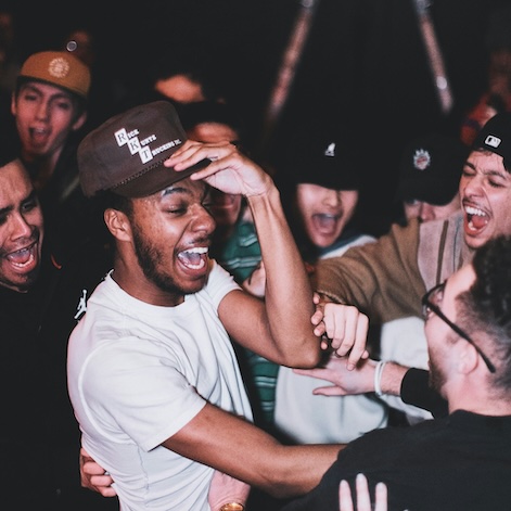 Group of friends connecting and socializing at a party event